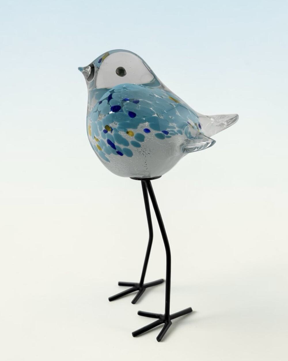 Murano Style Glass Bird Figurine 10" Tall Metal Legs Hand Blown Multicolors